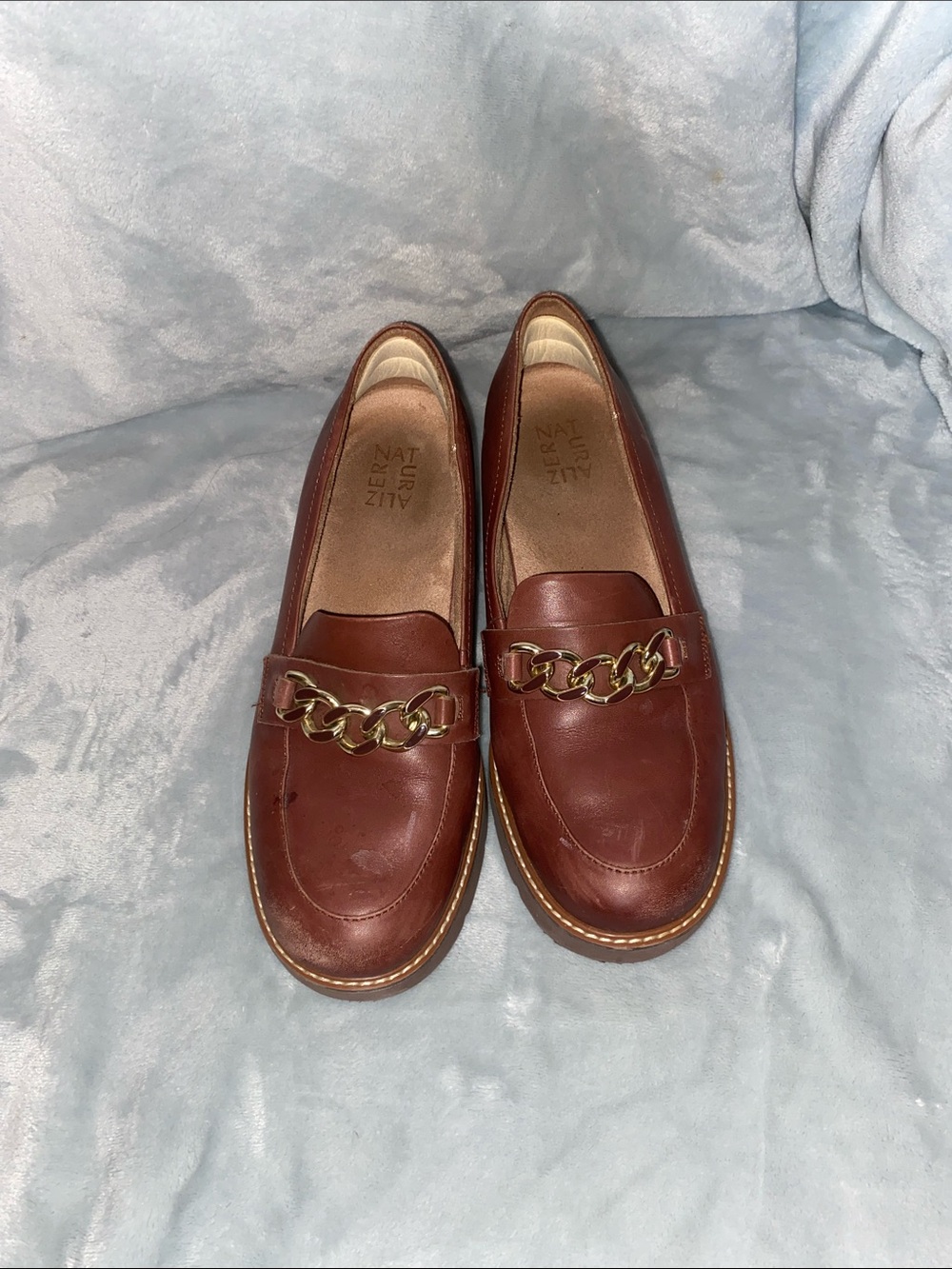 Naturalizer Chestnut Brown Leather Chain-Link Loafers